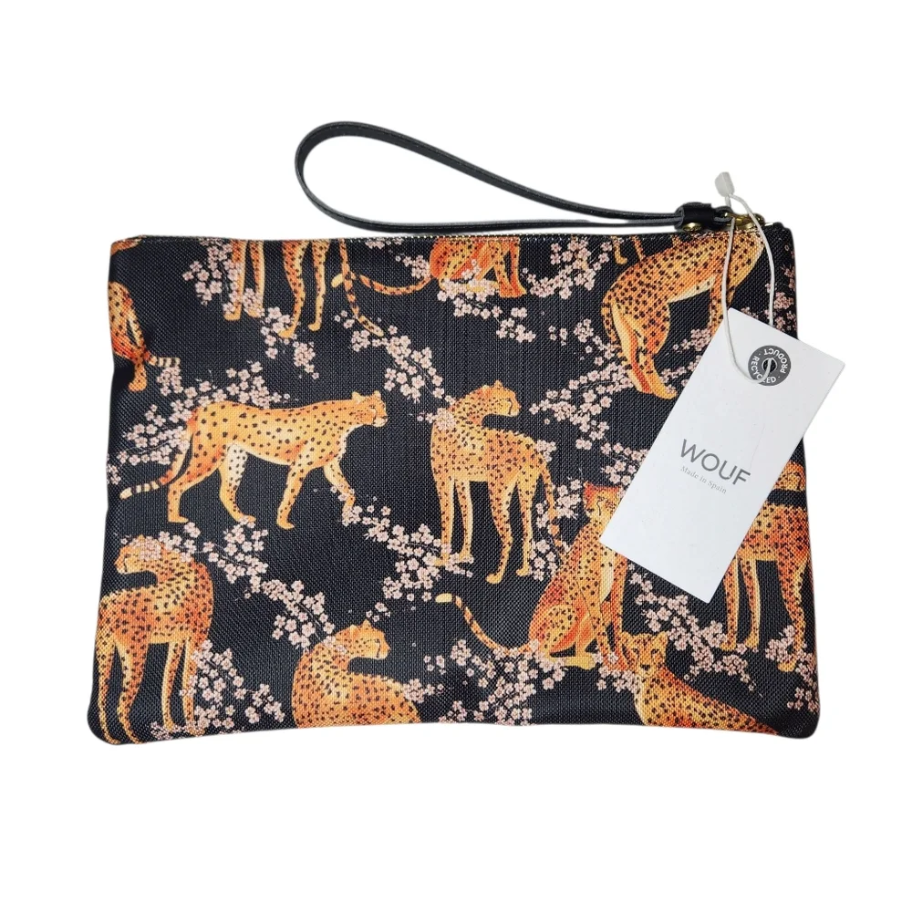 WOUF Salome XL Pouch Bag Leopard Print Clutch Bag Recycled Leather Black NEW - Picture 10 of 16